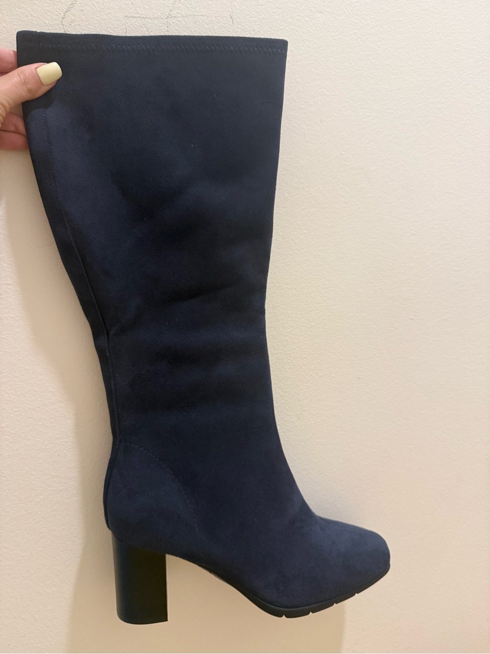 AEROSOLES Navy Suede Mid-Calf Block Heel Boots